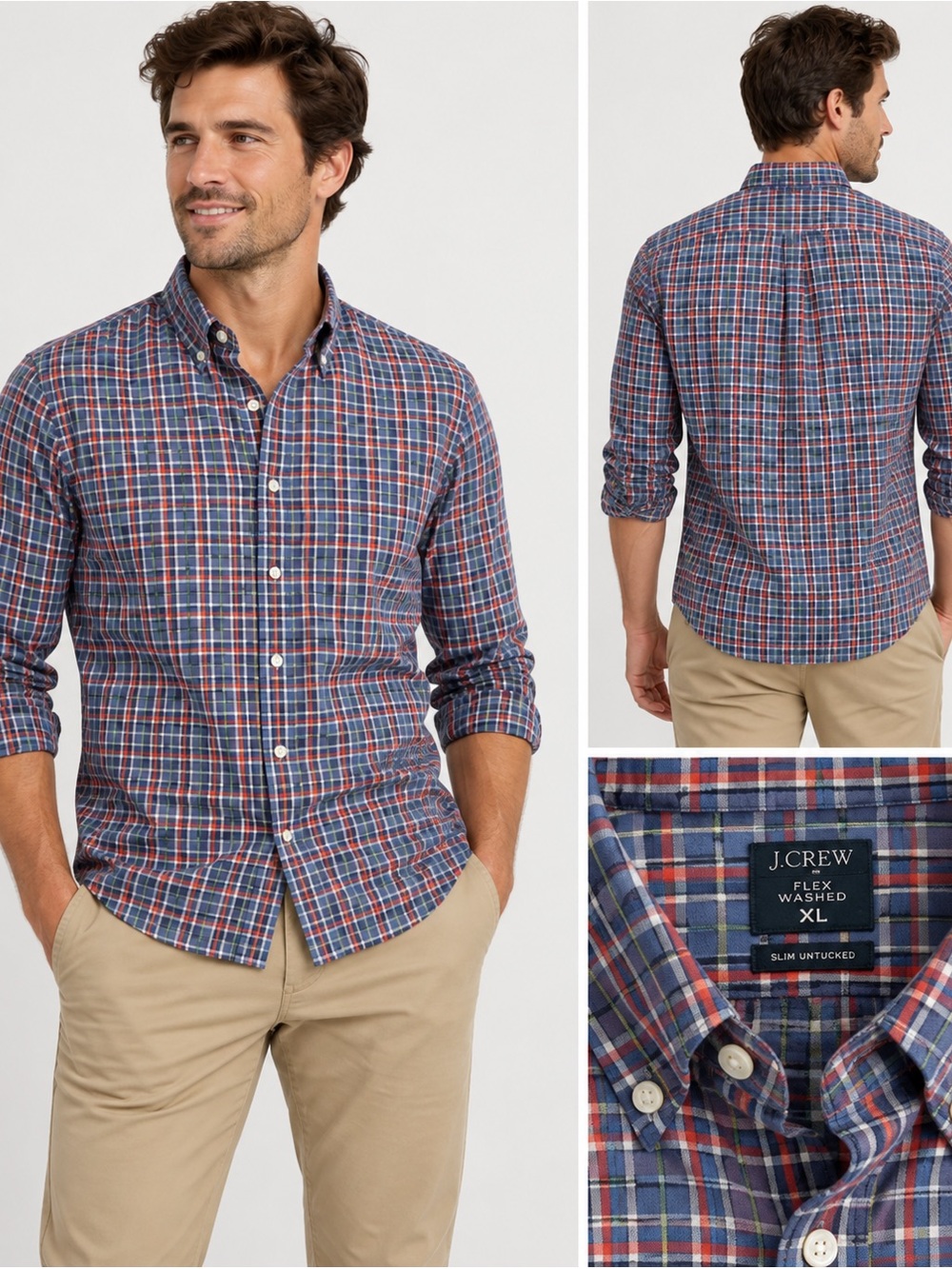 J.Crew Flex Washed Slim Untucked Plaid Button Down Shirt Men’s XL Stretch